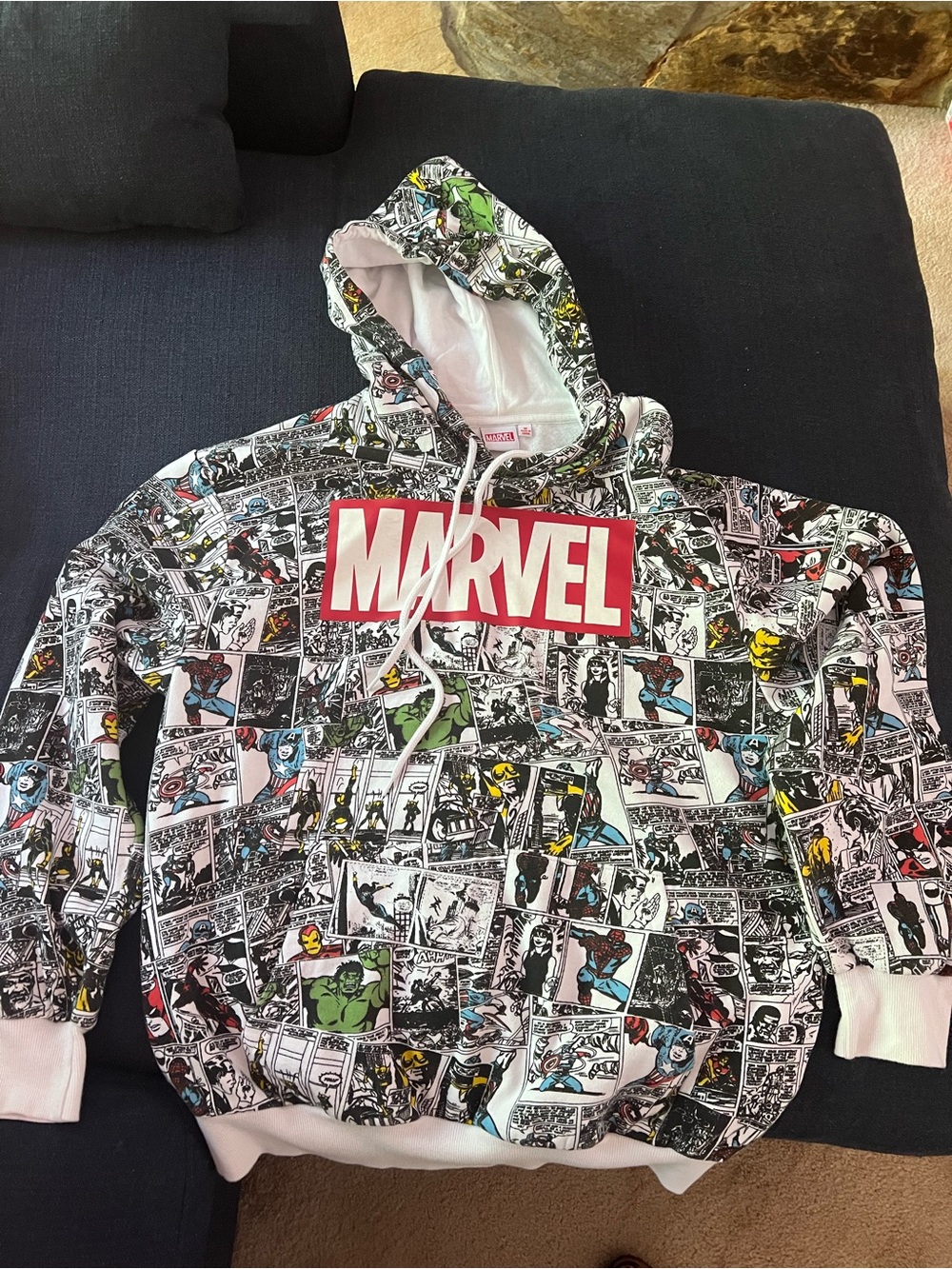 Marvel Pullover Hoodie - White, Red, Black with Multicolor Accents
